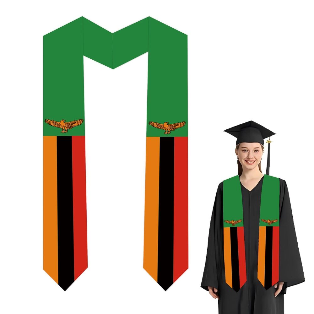 8351 Zambia National Flag Graduation Stole Embroidery Sash for Study Aboard